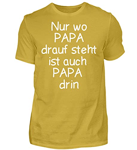 T-Shirt Haut de Gamme pour Homme avec Message Papa Drauf Steht Jaune 2XL