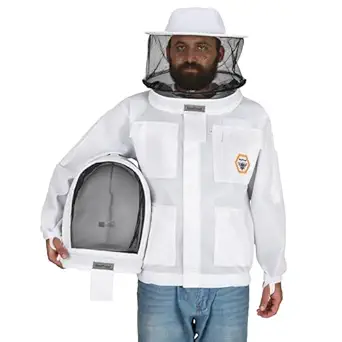 Bee Jacket Mesh Ventilation for Professional Beekeeper's Total Protection - White - Large