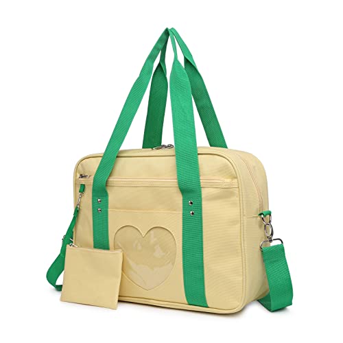 RAINBOW SMILE Ita Bag Heart Messenger Japanese Bag Kawaii Large Anime Shoulder Handbags (2101S-Yellow/Green