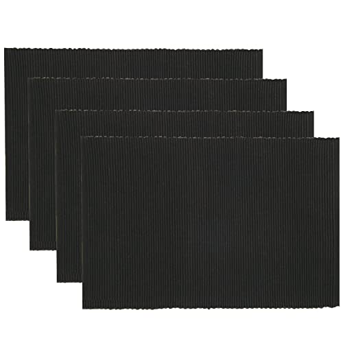 Now Designs Spectrum Placemats Ribbed Cotton, Black, 19x13 inches, Set of 4, (901500aa)