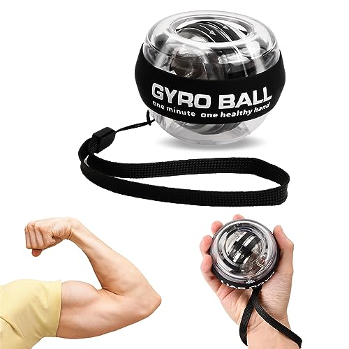 Wisebom Bola giroscópio de exercício, treinador de mão giroscópico bola de boneca, Autostart Energy Ball bola de potência Gyro Ball para treinar a mão e braços acessórios de fitness, preto