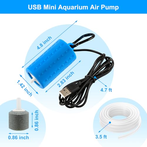 Image of DaToo USB Mini Aquarium Air Pump Ultra Quiet Fish Tank Air Pump with Black Hanging Clasp Portable Aquarium Oxygen Aerator Pump Includes Fish Tank Airline Tubing and Air Stone(1W /2W /3W)