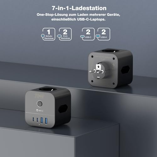 Steckdosenwürfel ohne Kabel Vefve 70 W USB C-Ladegerät mit 7 Anschlüssen