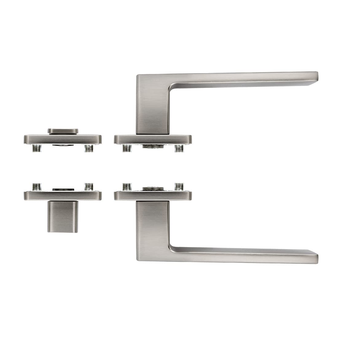 FELGNER Maniglia Bormio per per bagno e WC | maniglia per porta moderna e di alta qualità | ferramenta per porta con rosetta | per porte interne e delle camere | Nichel opaco