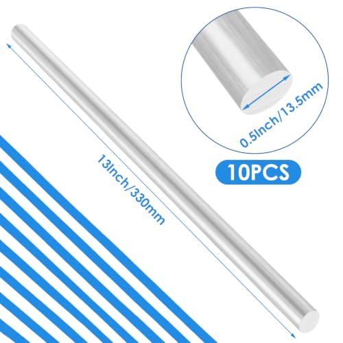 Image of 10PCS 1 /2 Inch Solid Round Aluminum Rod, 6061 T6 Aluminum Bar Stock, 13 inch Long Aluminum Round Stock for Industrial, DIY Craft, New Lathe Bar
