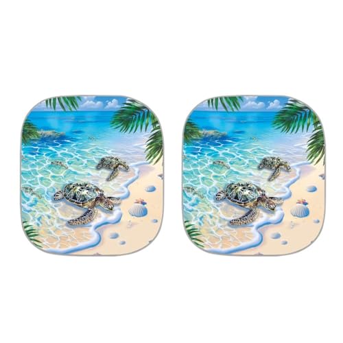 Image of Car Windshield Sun Shade Shield Folding Beach Sea Turtle Car Sun Shade for Front Window Fits for Most Sedan Van SUV Trucks 2pcs Set Car Interior Accessories Summer