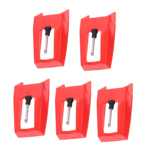 NULYLU Aluminum Record Player Needle Replacement 5pcs Plastic Gramophone Stylus Red Stylus Tips for Turntable