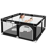 Suposeu Baby Playpen, Sturdy and Safety Playard with Soft Breathable Mesh, Indoor and Outdoor Baby Fence, Portable Playpen for Babies and Toddlers, Black