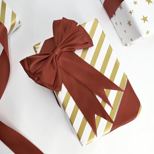 Image of Double Face Rust Satin Ribbon 1-1 /2 inch X 50 Yards Polyester Rust Ribbon for Gift Wrapping Very Suitable for Weddings Party Hair Bow Invitation Decorations and More