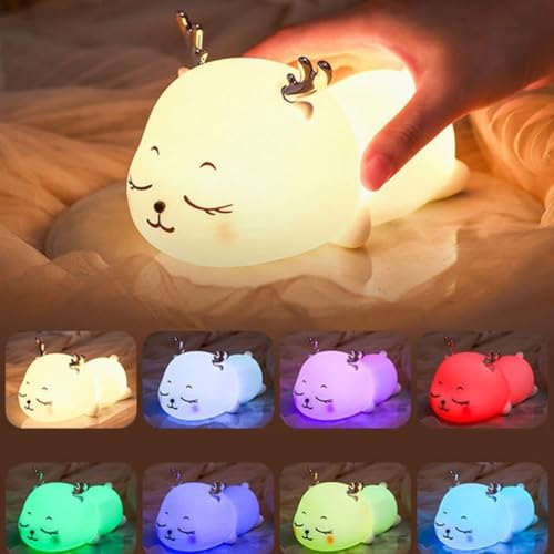 Image of One94Store Cute Cat Touch Silicone Night Lamp - 7-Color LED Light, USB Rechargeable Multicolor Night Light for Kids Bedroom, Romantic Decor, Valentine Day Gift, Love Gift for Her, Couple Gift