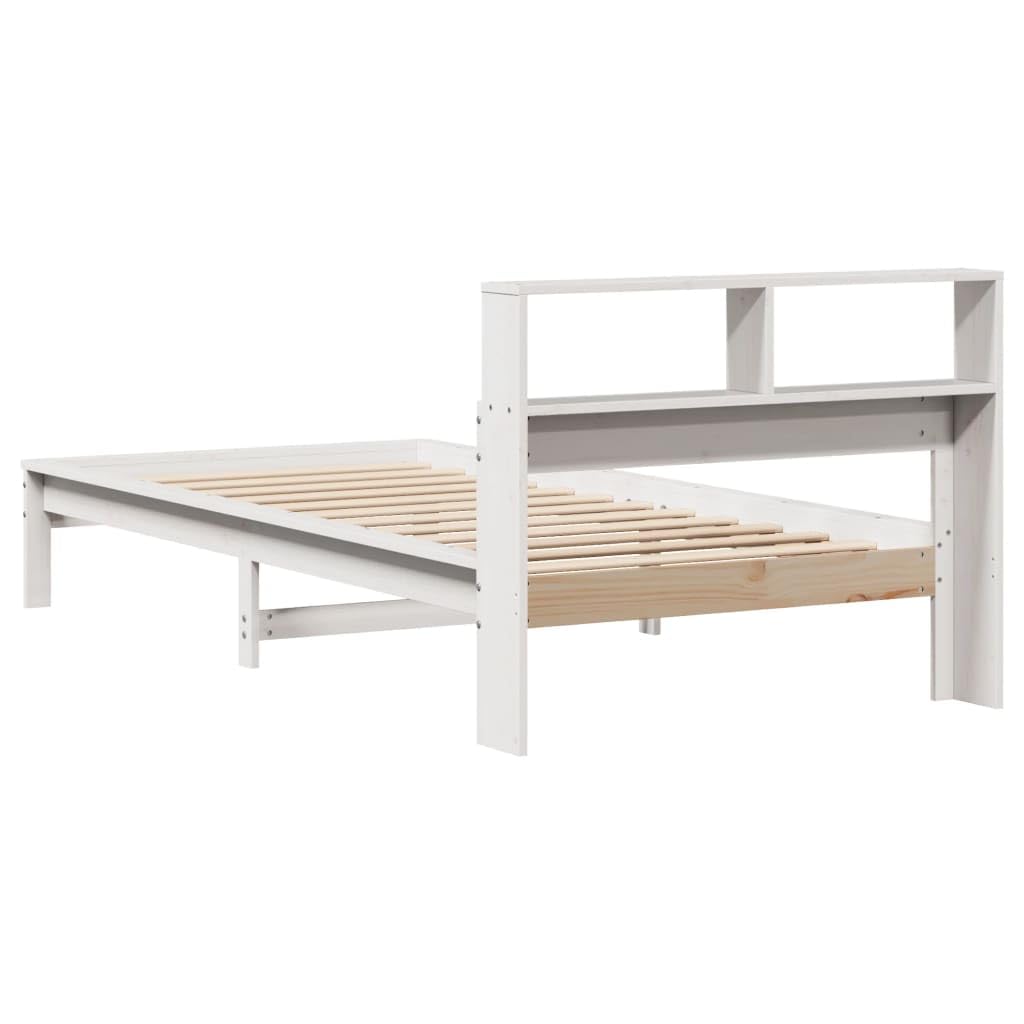 Homgoday Bett mit Regal ohne Matratze, Massivholz, weiß, 75 x 190 cm, mit Stauraum und Bettgestell für Kinder, Jugendliche und Erwachsene, Weiß