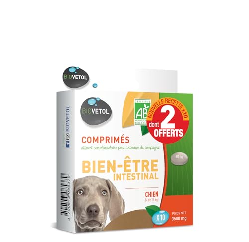 Biovetol - Comprimés Bien-être Intestinal pour Chat et Chien Bio - x10 Dont 2 OFFERTS (Moyen Grand Chien)