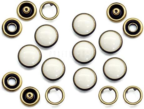 CRAFTMEMORE 20 Sets 12mm Pearl Snaps Fasteners Pearl-Like Prong Snap Button for Western Shirt Clothes Popper Studs - Antique Brass Rim Setting (12 mm, White-Brass Set)