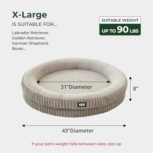 Image of BALANCE Donut Dog Bed, 43 Inches Round Dog Bed Extra Large Size Dogs Washable, Orthopedic Calming Dogs Beds for Kitten, Fluffy Plush Faux Fur Pet Bed with Anti-Slip Bottom