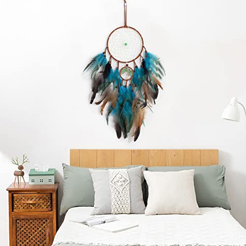 image for WOW DING Dream Catcher Blue Tree of Life with Feathers, Handmade India