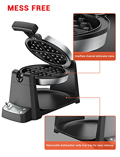 Máquina de waffle belga flip, ferro waffle giratório de 180° (waffles de espessura de 1,5