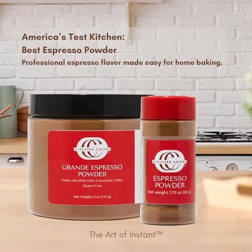 Image of Civilized Coffee Grande Espresso Powder for Baking & Desserts, 6 oz | 100% Colombian Coffee, Rich Espresso Flavor, Fine Powder, Dissolves Instantly, Smoothies & Recipes