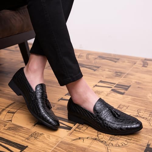 Men's Leather Print Dress Loafers with Tassel Decor Fashion Classic Point Toe Handmade Slip-on Penny Loafer Low Top Non-Slip Luxury Business Formal Shoes4