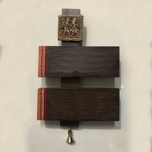 Image of AAKRITI ART CREATIONS Couple Stack Handcrafted Dhokra Brass Art Teak Wood Nameplate for Home Entrance | Traditional Name Plate for Home Entrance Outdoor | Wooden Name Plate | Name Plate for Office