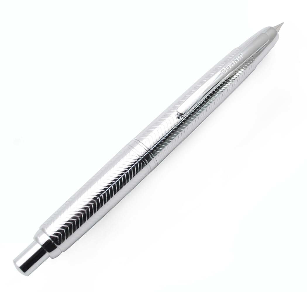 JINHAO 10 Press Fountain Pen Retractable Metal Pen with Ink Converter (Extra Fine Nib, Silver Ripple)