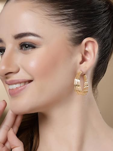 Image of Bohey by KARATCART Gold-Toned Classic Half Hoop Earrings for Women