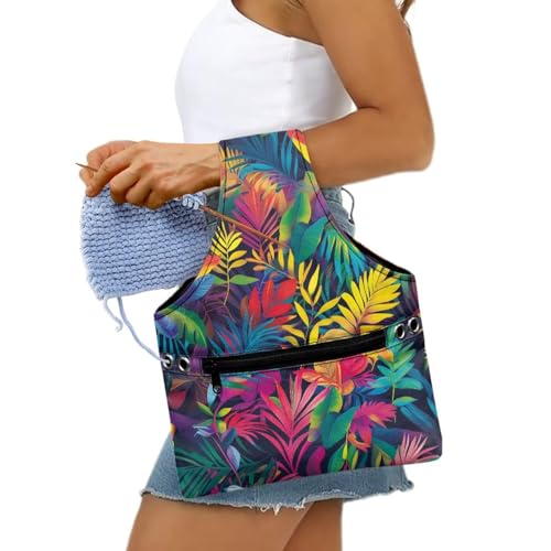 Image of ZUXONGSY Tropical Leaf Yarn Storage Bag for Crocheting Dragonfly Knitting Project Handbag Crochet Organizers and Storage Knitting Accessories