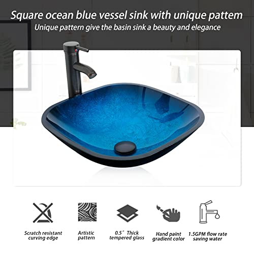 Uev 31.5 Inch Bathroom Vanity With Sink Combo,Black Stand Pedestal Cabinet With Blue Glass Vessel Sink & 1.5 Gpm Faucet & Pop Up Drain,Without Mirror (A04V004) #TOP3