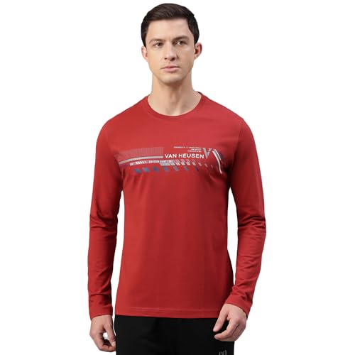 Image of Van Heusen Men Athleisure Regular Fit T-Shirt - Cotton Rich - Crew Neck, Long Sleeve, Printed