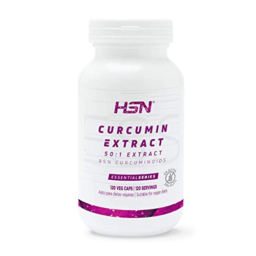 Cúrcuma de HSN | 650mg | Suministro 4 Meses | 95% de Curcuminoides, Extracto 50:1 | Antiinflamatorio + Antioxidante + Digestión | Con Piperina, Vegano, Sin Gluten, Sin Lactosa, 120 Cápsulas Vegetales