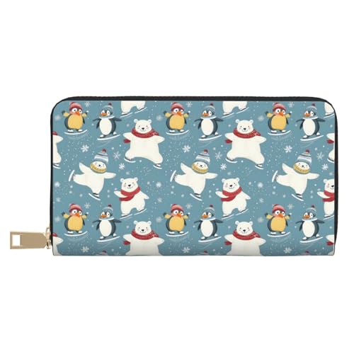 Bear Penguin Snowflakes Print Wallet Women Men, Long PU Leather Wallets for Women, Cute Womens Travel Wallet Purse Pouch with Zipper Pocket