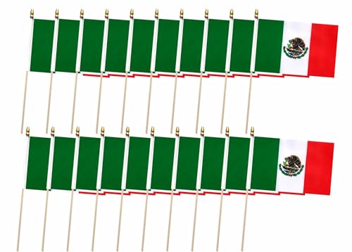 20 Pack Mexico Flags Mexican Stick Flag Small Mini Handheld Flags for Decorations 5 8inches essential for parties and celebrations