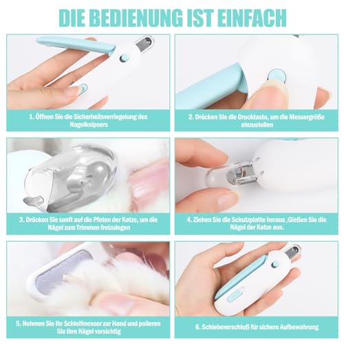 Encuryna Katze Nagelknipser, Krallenzange für Hunde und Katzen, Edelstahl Katzennagelknipser, Katzennagelschneider, Katzen Krallenschneider, Krallenschere Katzen mit Nagelfeile und Schutz (Blau)