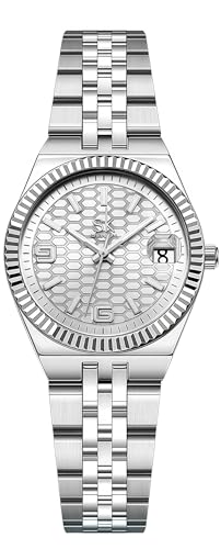 Gosasa Women Analog Quartz Watch 32mm Petite Stainless Steel Five Link Bracelet Honeycomb Pattern...