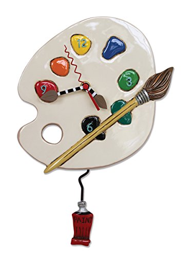 Allen Designs Art Time Whimsical Artist Palette Pendulum Wall Clock ,13x8.5 inches ,White, Red