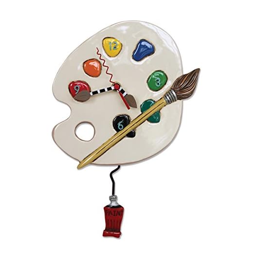 Allen Designs "Art Time" Whimsical Artist Palette Pendulum Wall Clock ,13x8.5 inches ,White, Red