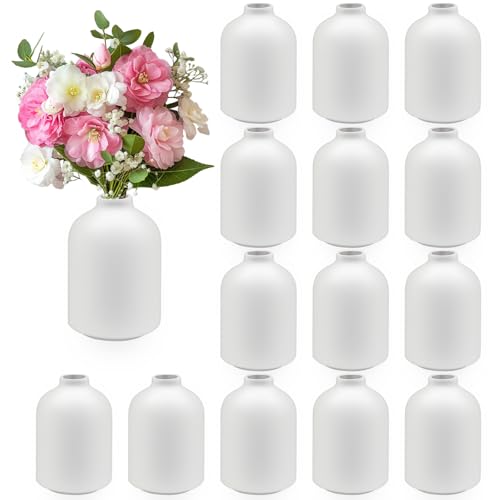 Kleine weiße Keramikvasen, Mini-Boho-Blumenvasen, 10 x 7 cm, Tischdekoration, Knospenvase für Hochzeit, Party, Zuhause, Küche, Dekoration, DIY, 15 Stück