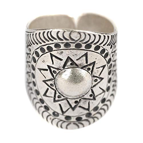 Anillos de plata para mujer estilo bohemio diseño sol azteca para playa y diario