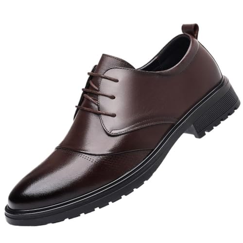Mens Genuine Leather Dress Shoes Lace Up Business Formal Classic Comfortable Round Toe Non Slip Durable Stylish Tuxedo Wedding Office
