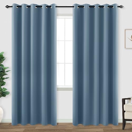 Image of KOUFALL Stone Blue Blackout Curtains for Bedroom 72x84 Inches Long