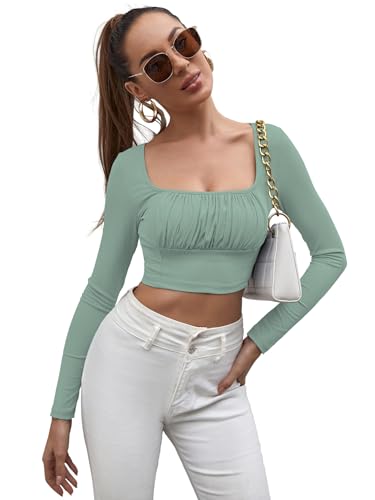 T-shirt en tricot Sugathari pour femme et fille, haut solide à col rond et manches longues