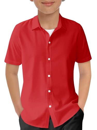 Image of Haloumoning Boys Short Sleeve Dress Shirts Button Down Formal Uniform Shirt