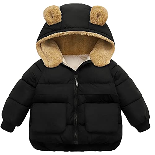 Baby Winter Thick Warm Quilted Jacket Sherpa Fleece Hood Coat with Bear Ear Insulated Parka Anorak Ski Outwear 2-7 Years