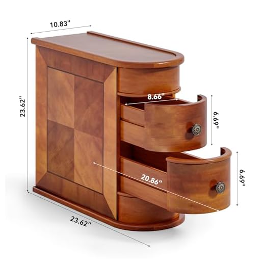 Vintage Slim Wood End Table with Drawers