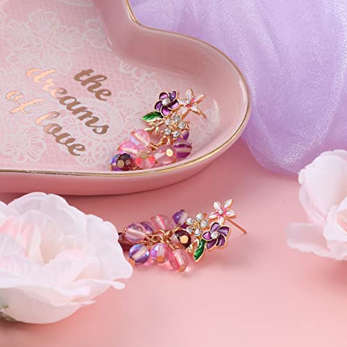 Ideajoy Colorful Flower Dangle Beaded Earrings For Women Drop Purple Stone Beads Gold Plated Floral Statement Earrings Blossoms Handmade Fashion Jewelry Gift For Girls #TOP4