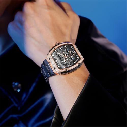Image of OLEVS Men Automatic Watch Diamond Skeleton Mechanical Original Luxury Self Winding Moon Phase Calendar Waterproof Wrist Watch for Men