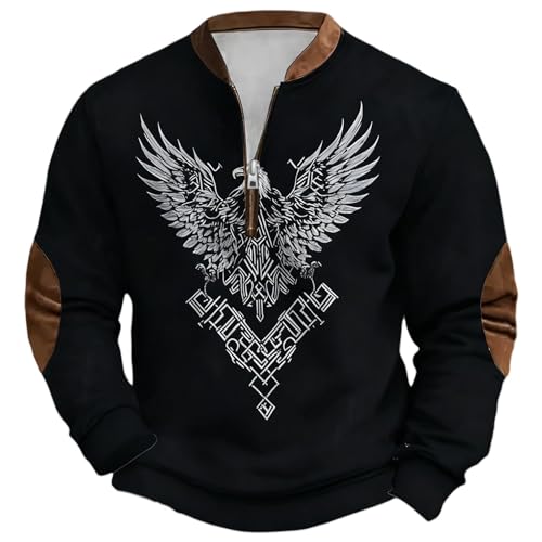 Pull viking pour homme avec col troyer zippé et motif Yggdrasil 3D