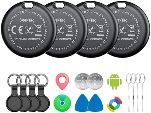 Air Tags for Android,Air Tags-4 Pack Android,Air Tracker Tags with 4 Case,2 Year Battery Life,Google & Apple Find Trackers for Google'S Find Hub App & Apple Find My,IP65 Waterproof Luggage Tracker