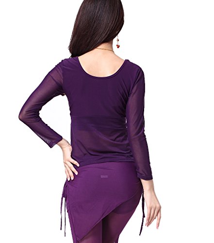 Blusa feminina de manga comprida de dança do ventre da ZLTdream de algodão cristal, Roxa, One Size