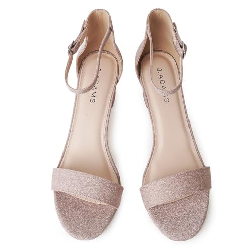 Image of J. Adams Daisy Heeled Sandals - Ankle Strap Low Block, Open Toe Dress Pumps, Chunky Heels - Dressy Shoes for Women - Bridal, Wedding, Summer Sandals