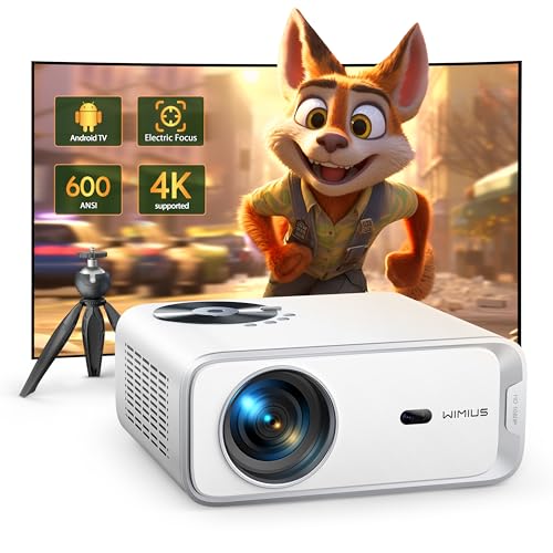 【Android TV & Electric Focus】Projector 4K, WiMiUS 600ANSI WiFi 6 Bluetooth Full HD 1080P Portable Projector,4P/Auto Vertical Keystone Zoom 300" Display Smart Projector for Home Cinema, Travel,Camping